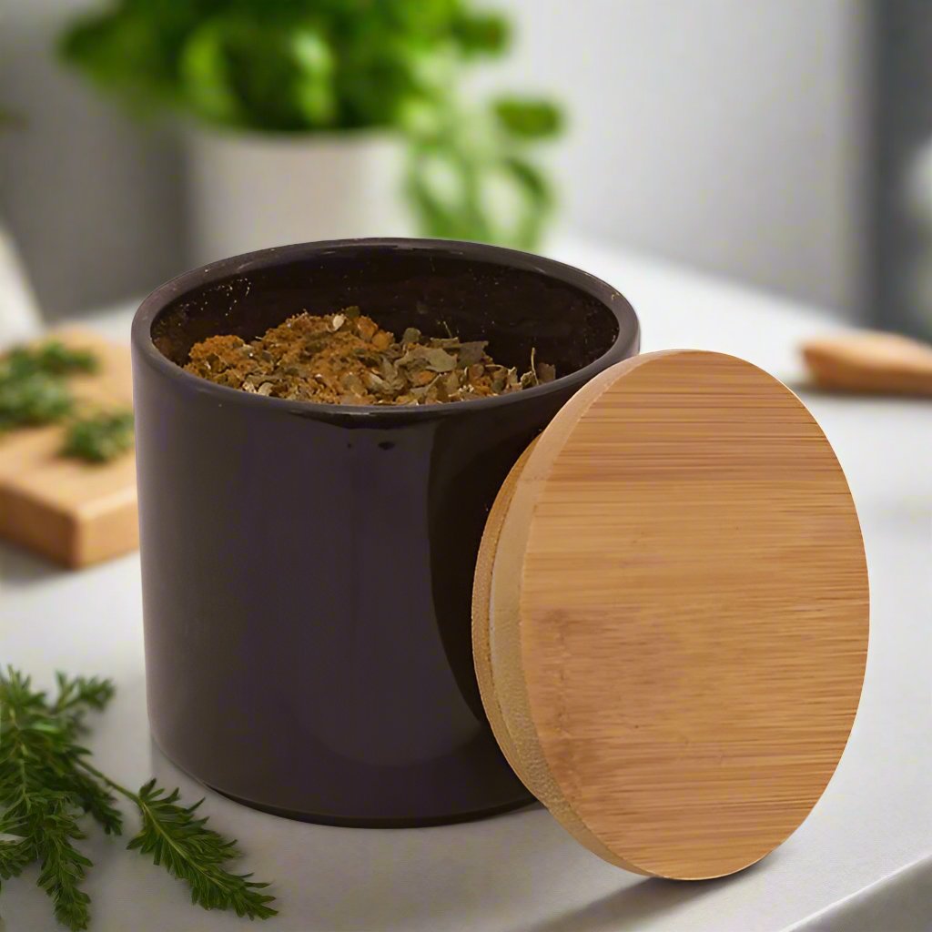 Keramik schwarze Kräuterdose